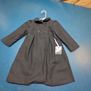 2T Stylish Black Pea Coat Peat 2 Button